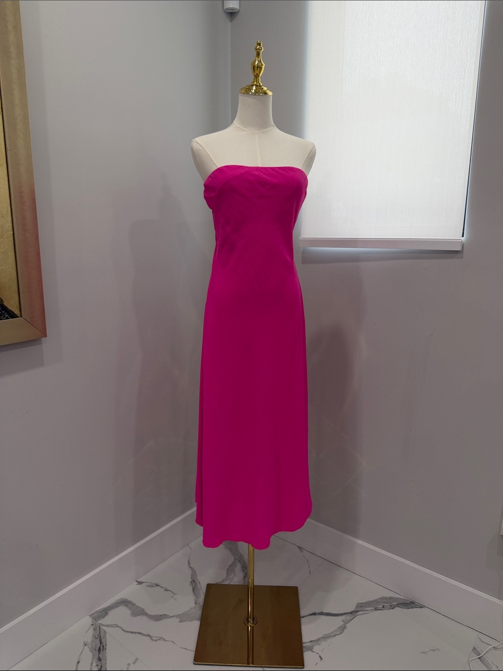See You Monday Strapless Fuchsia Midi Dress